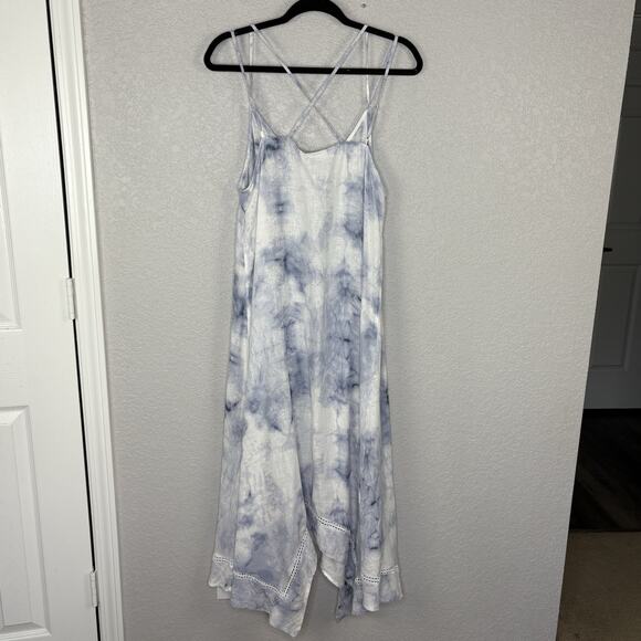 NWT Rachel Zoe Maxi Dress LINEN Blend Handkerchief Hem Tie Dye Coastal Boho Sz L - Picture 3 of 5